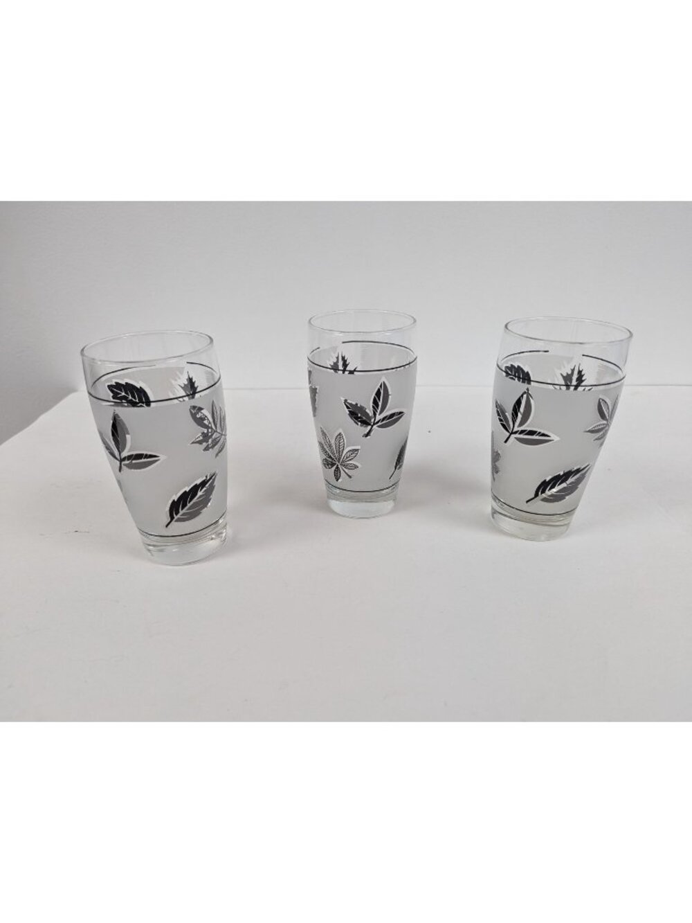 Set of 3 Vintage Libbey Silver Leaf Frosted Glasses 5 3/8" by 2 3/4" Tumblers